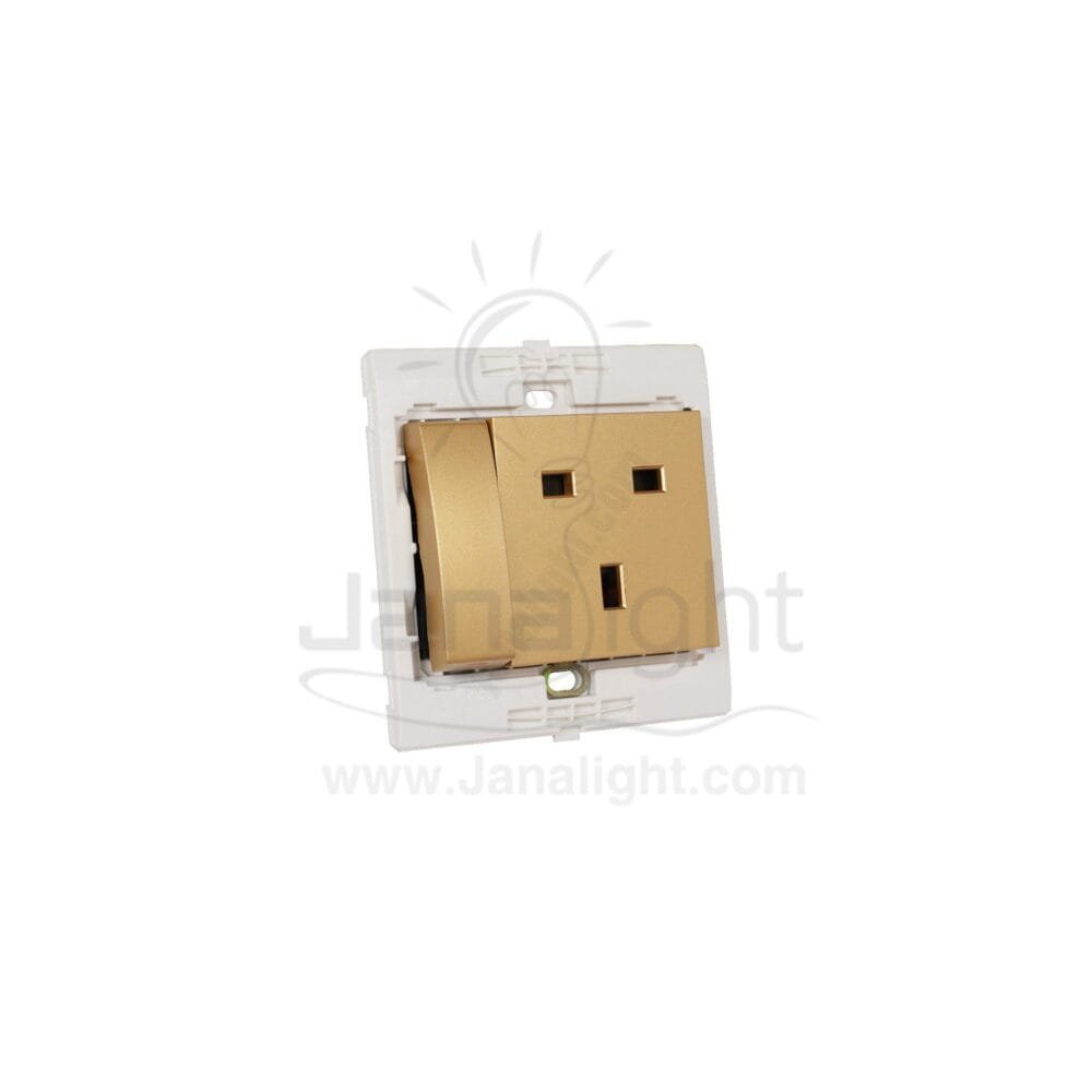 بريزة انكليزي ومفتاح جانبي 7x7 ساس ذهبي مط Matt gold Socket universal with switch 7*7 sas