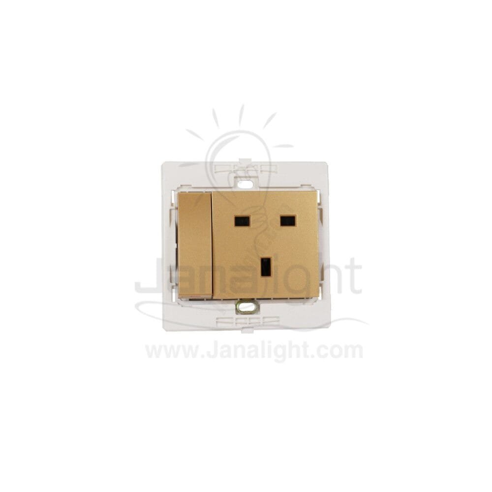 بريزة انكليزي ومفتاح جانبي 7x7 ساس ذهبي مط Matt gold Socket universal with switch 7*7 sas
