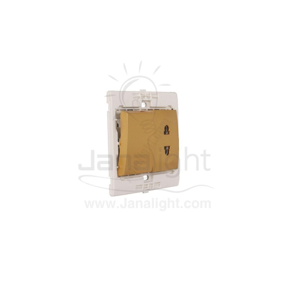 بريزة امريكي ومفتاح احادي 7x7 ساس ذهبي مط Matt gold Socket universal with switch 7*7 sas