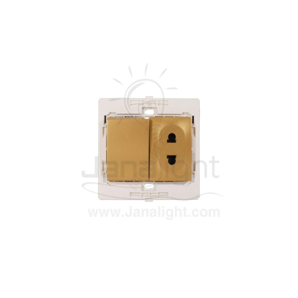 بريزة امريكي ومفتاح احادي 7x7 ساس ذهبي مط Matt gold Socket universal with switch 7*7 sas