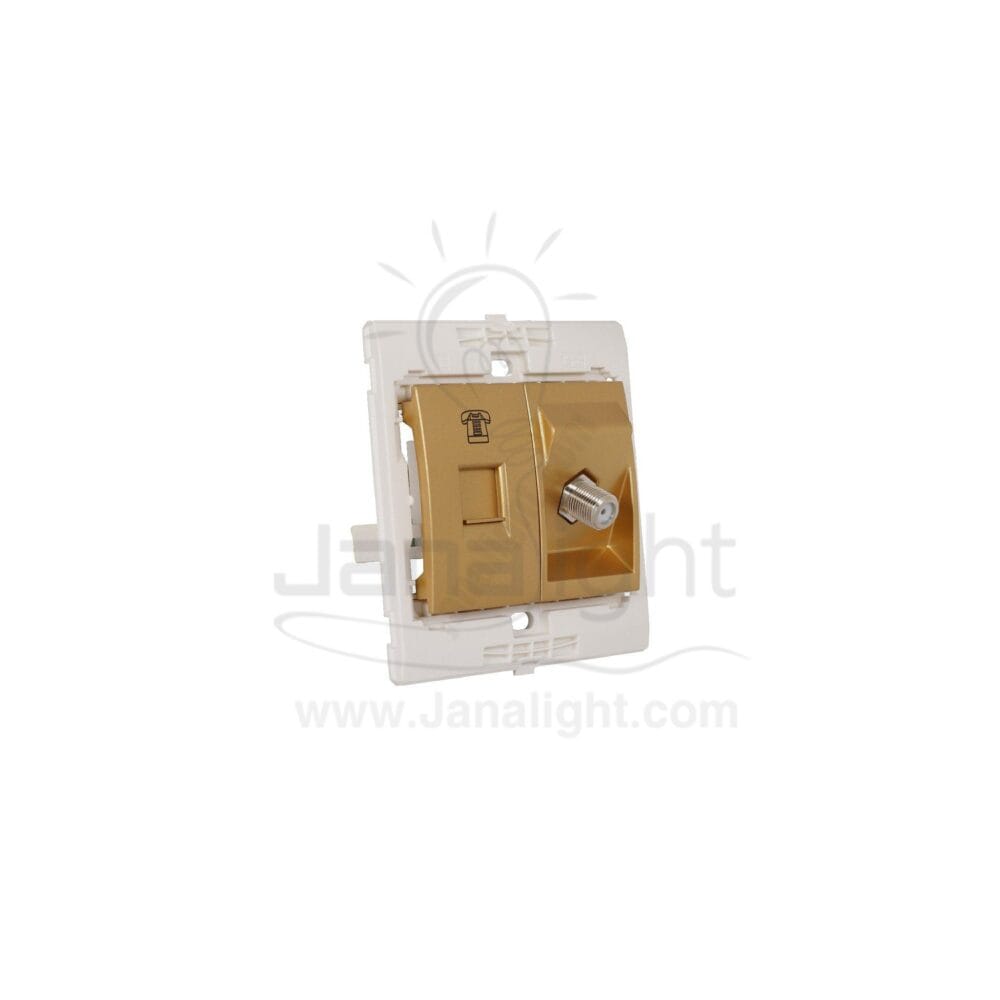 بريزة تليفون وبريزة دش ساس 7x7 ذهبي مط Matt gold telephone socket CAT 3 and satellite socket SAS 7*7