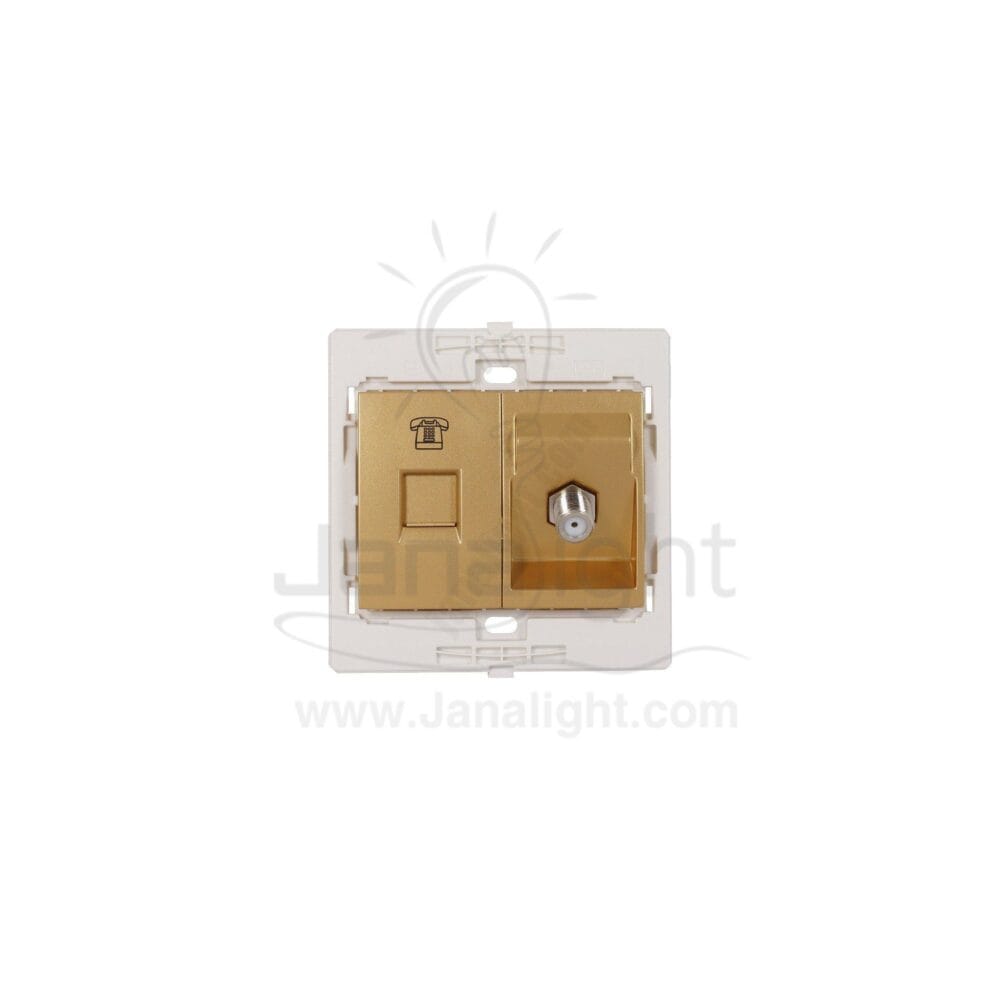 بريزة تليفون وبريزة دش 7x7 ساس ذهبي مط Matt gold Phone Socket with socket TV 7*7 sas