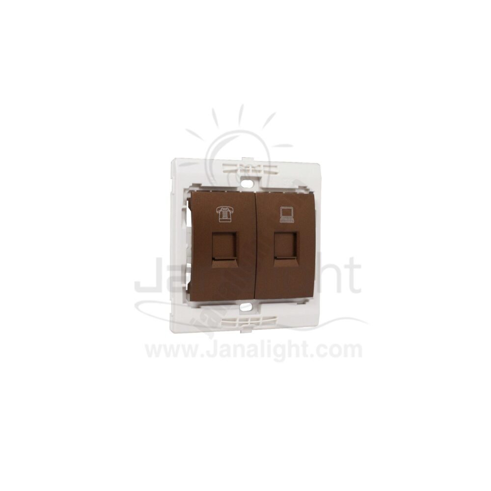 بريزة تليفون ونت CAT5 ساس 7x7 بني ميتالك Brown telephone socket CAT3 and Internet socket CAT5 SAS 7*7