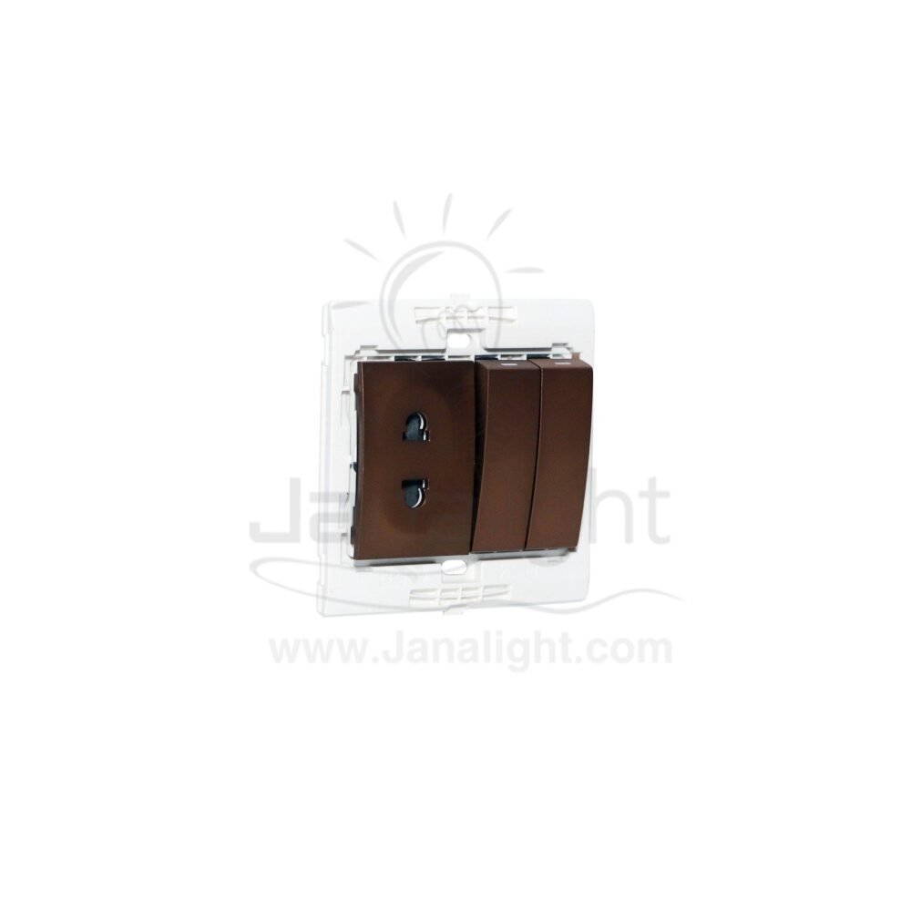بريزة امريكي ومفتاح احادي مجوز 7x7 ساس بني ميتالك brown metallic socket with Double switch 7*7 sas