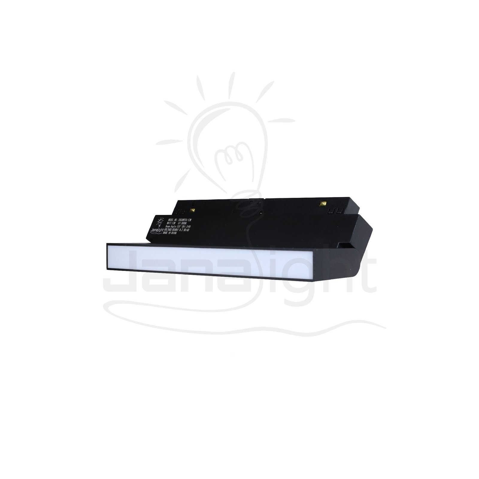 كشاف مجناتك اسود بروفايل مستطيل مسنفر 12 وات 22 سم وورم جنى لايت Rectangular magnetic light black body color warm frosted cover 12W