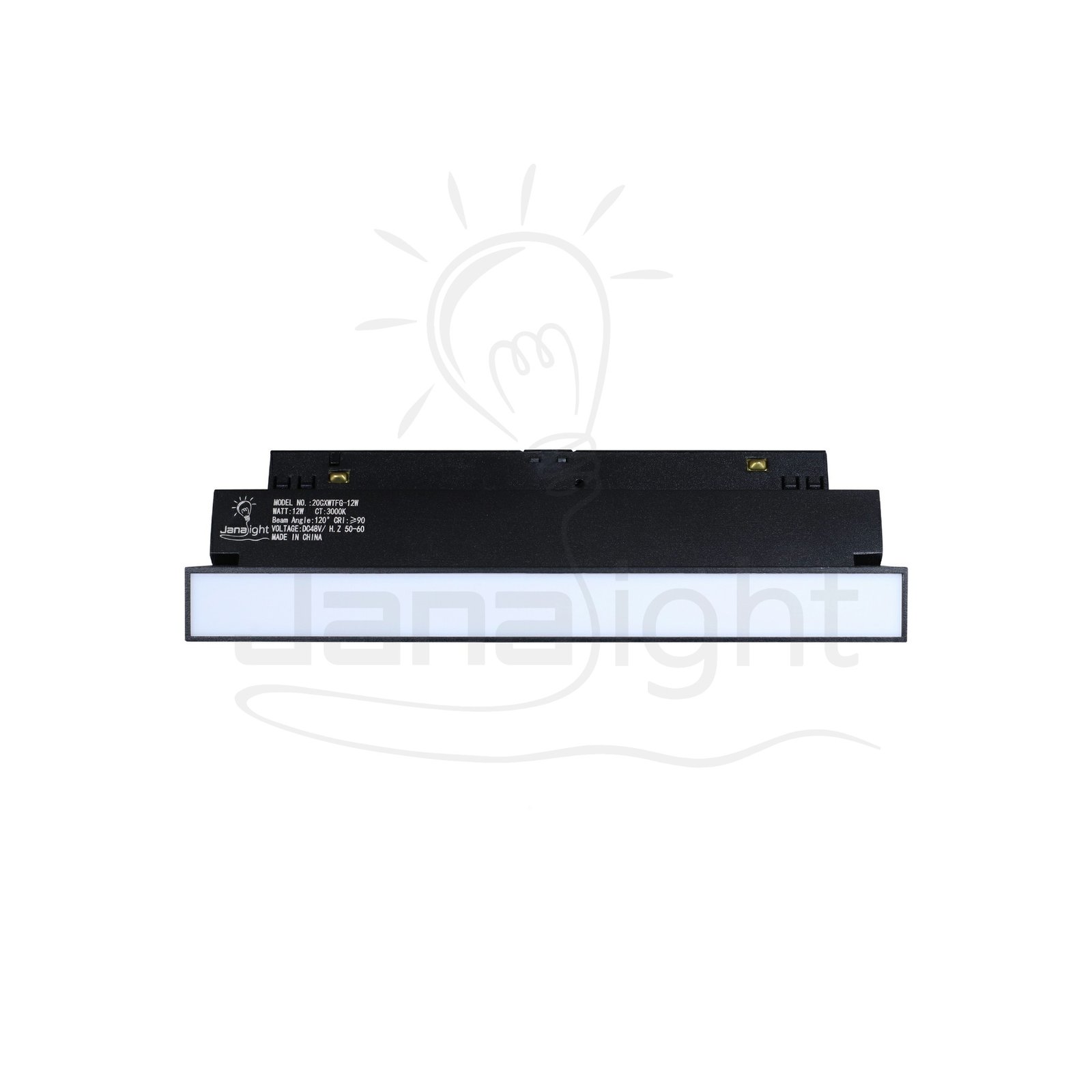 كشاف مجناتك اسود بروفايل مستطيل مسنفر 12 وات 22 سم وورم جنى لايت Rectangular magnetic light black body color warm frosted cover 12W