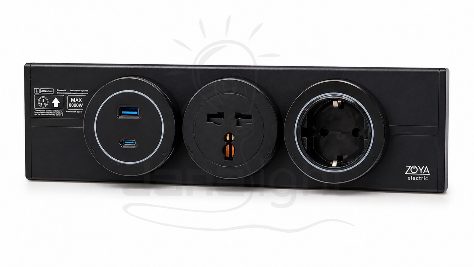 عود تراك سوكت أسود 30 سم مع بريزة سوكت انجليزي وبريزة سوكت ألماني ومدخل سوكت Type-C و USB Track Socket black 30cm with English socket + German socket + Type-C socket input and USB port
