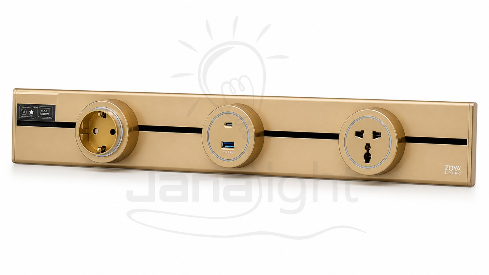 عود تراك سوكت ذهبي 60 سم مع بريزة سوكت انجليزي وبريزة سوكت ألماني ومدخل سوكت Type-C و USB Track Socket Golden 60cm with English socket + German socket + Type-C socket input and USB port
