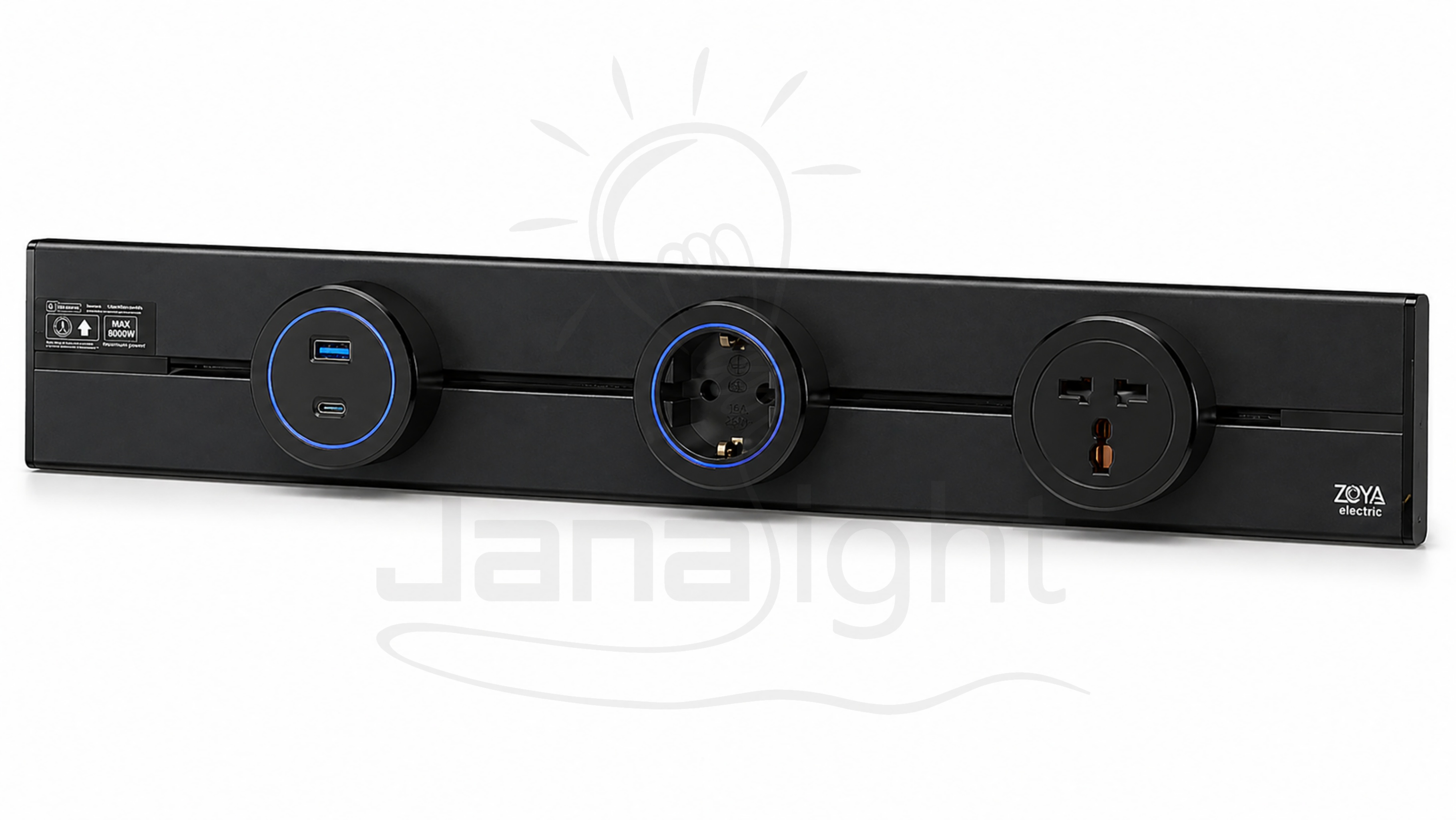 عود تراك سوكت أسود 60 سم مع بريزة سوكيت انجليزي وبريزة سوكت ألماني ومدخل سوكت Type-C و USB Track Socket black 60cm with English socket + German socket + Type-C socket input and USB port