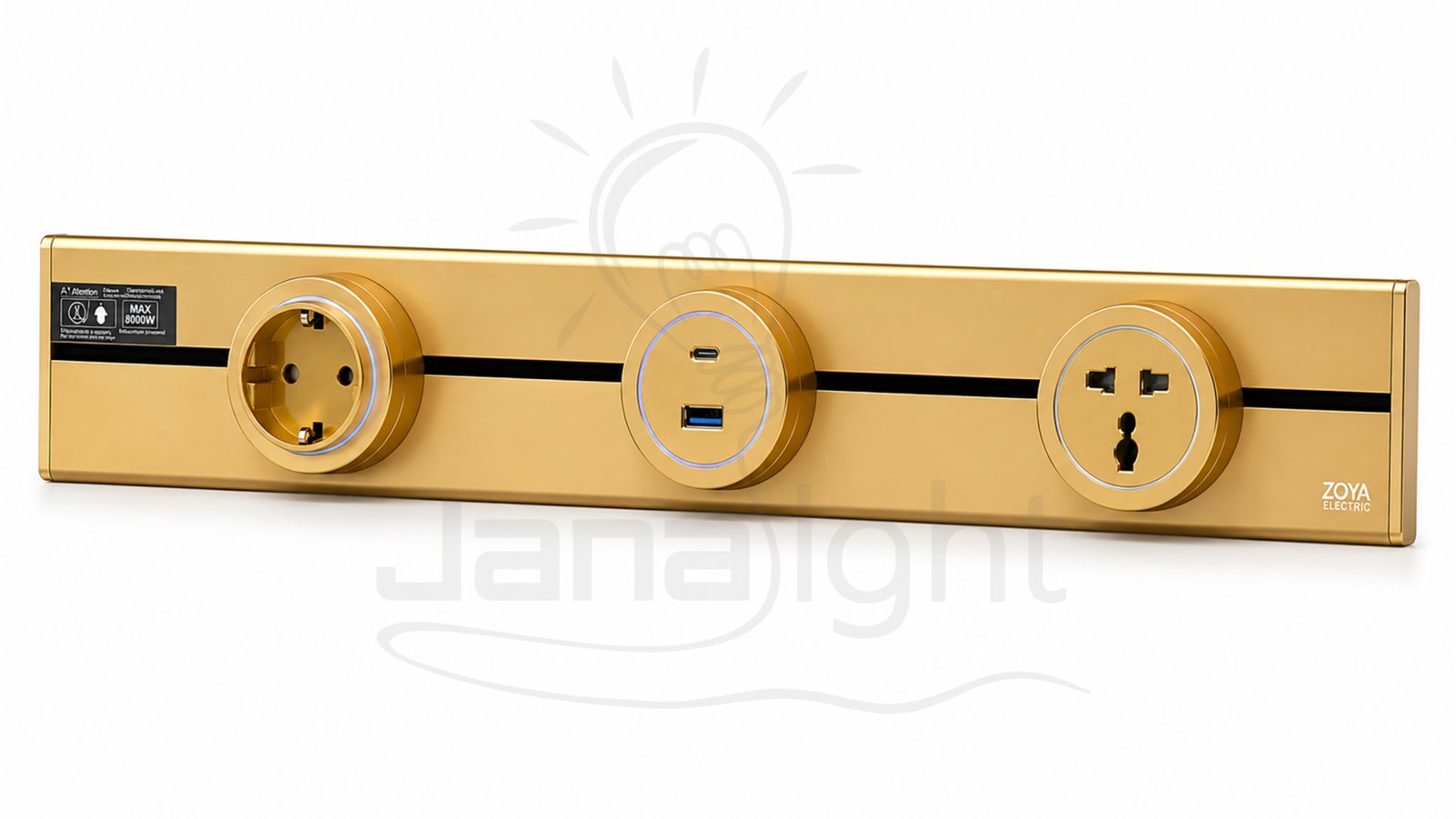 عود تراك سوكت ذهبي 60 سم مع بريزة سوكت انجليزي وبريزة سوكت ألماني ومدخل سوكت Type-C و USB Track Socket Golden 60cm with English socket + German socket + Type-C socket input and USB port
