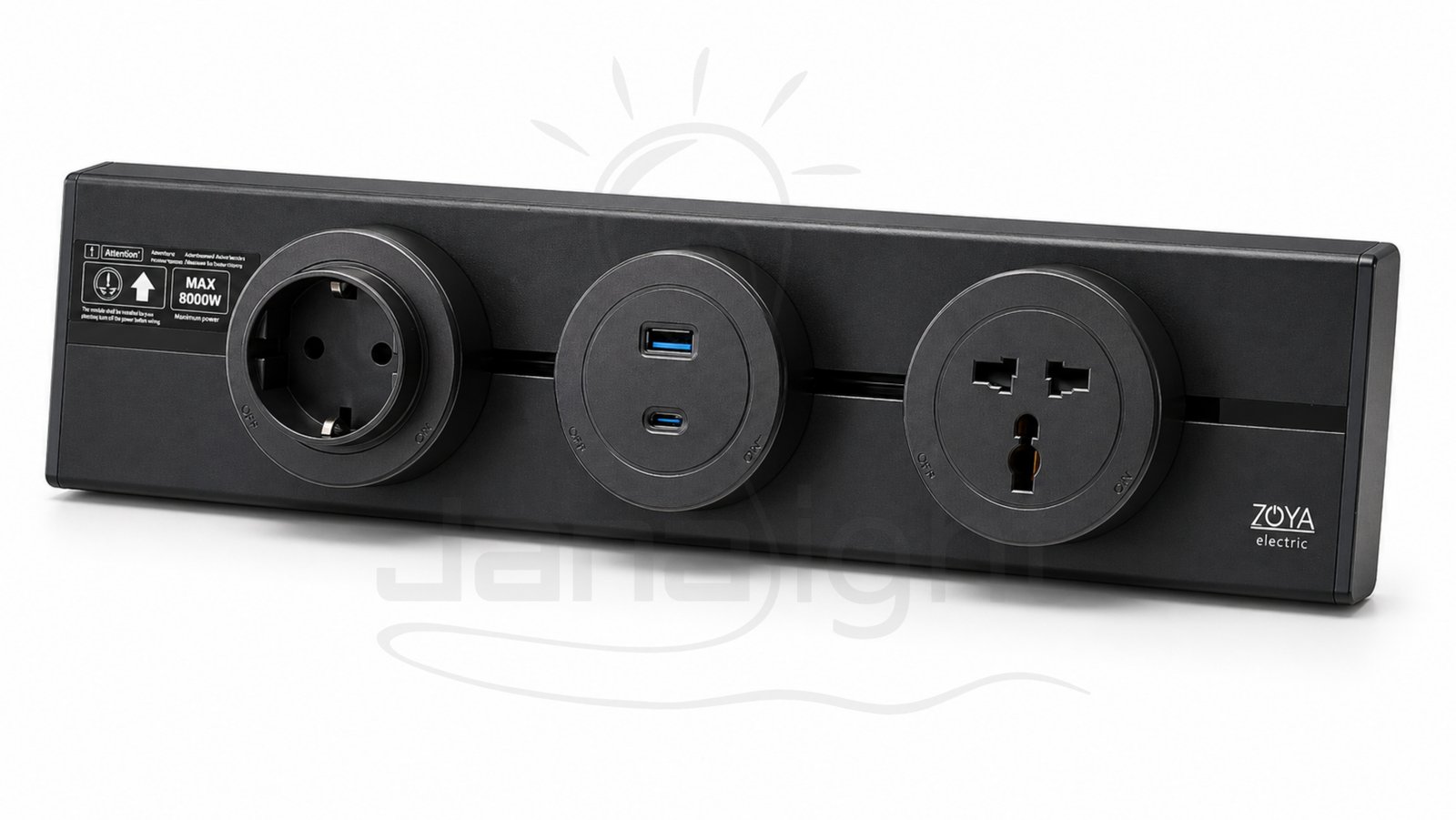 عود تراك سوكت أسود 40 سم مع بريزة سوكت انجليزي وبريزة سوكت ألماني ومدخل سوكت Type-C و USB Track Socket black 40cm with English socket + German socket + Type-C socket input and USB port