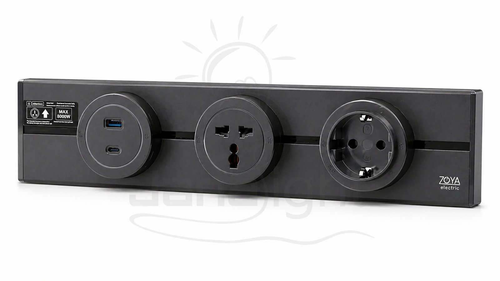 عود تراك سوكت أسود 40 سم مع بريزة سوكت انجليزي وبريزة سوكت ألماني ومدخل سوكت Type-C و USB Track Socket black 40cm with English socket + German socket + Type-C socket input and USB port