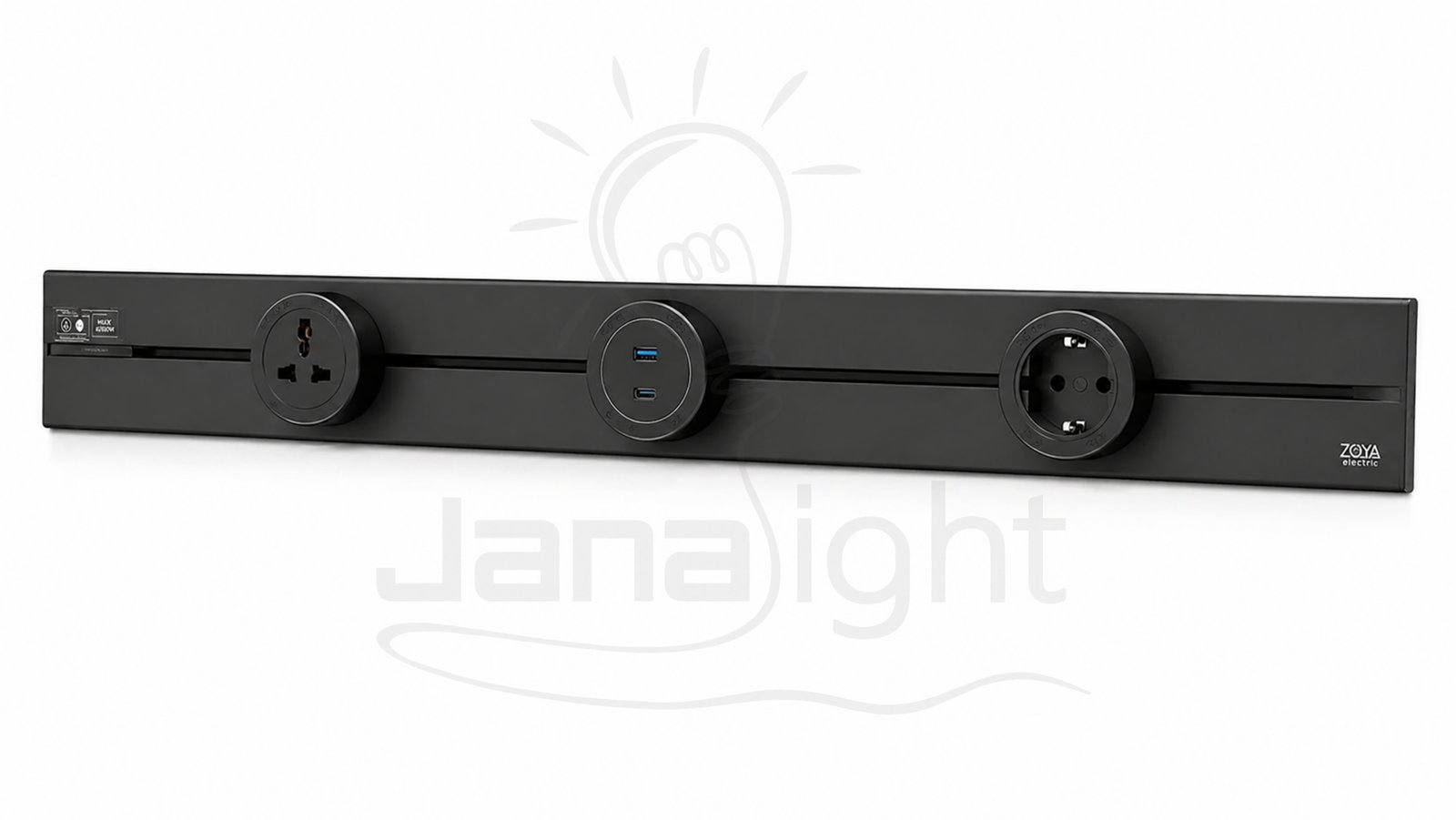 عود تراك سوكت أسود 1 متر مع بريزة سوكت انجليزي وبريزة سوكت ألماني ومدخل سوكت Type-C و USB Track Socket black 1m with English socket + German socket + Type-C socket input and USB port
