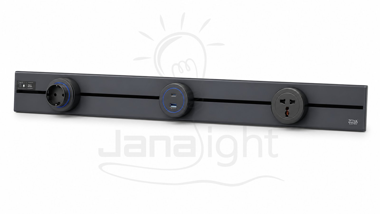 عود تراك سوكت رمادي غامق 1 متر مع بريزة سوكت انجليزي وبريزة سوكت ألماني ومدخل سوكت Type-C و USB Track Socket dark gray 1m with English socket + German socket + Type-C socket input and USB port