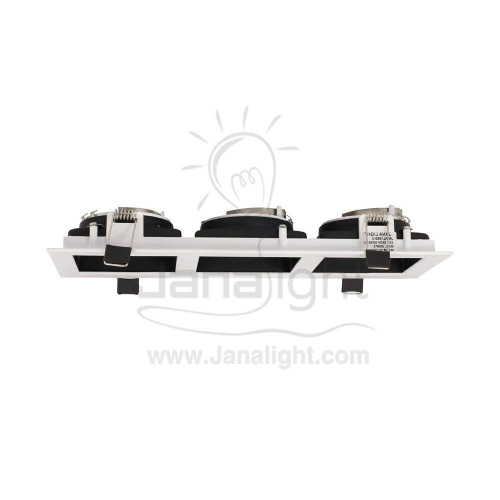 جسم سبوت لايت 3 عين ميتال مربع غاطس ابيض اسود حلق ابيض Triple Square Metallic White/Black SpotLight Frame with White ring