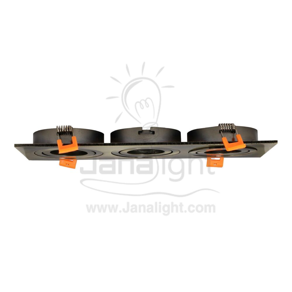 جسم سبوت لايت 3 عين مربع فلات اكسدية جنى لايت Triple Square Flat Bronze JANALIGHT SpotLight Frame