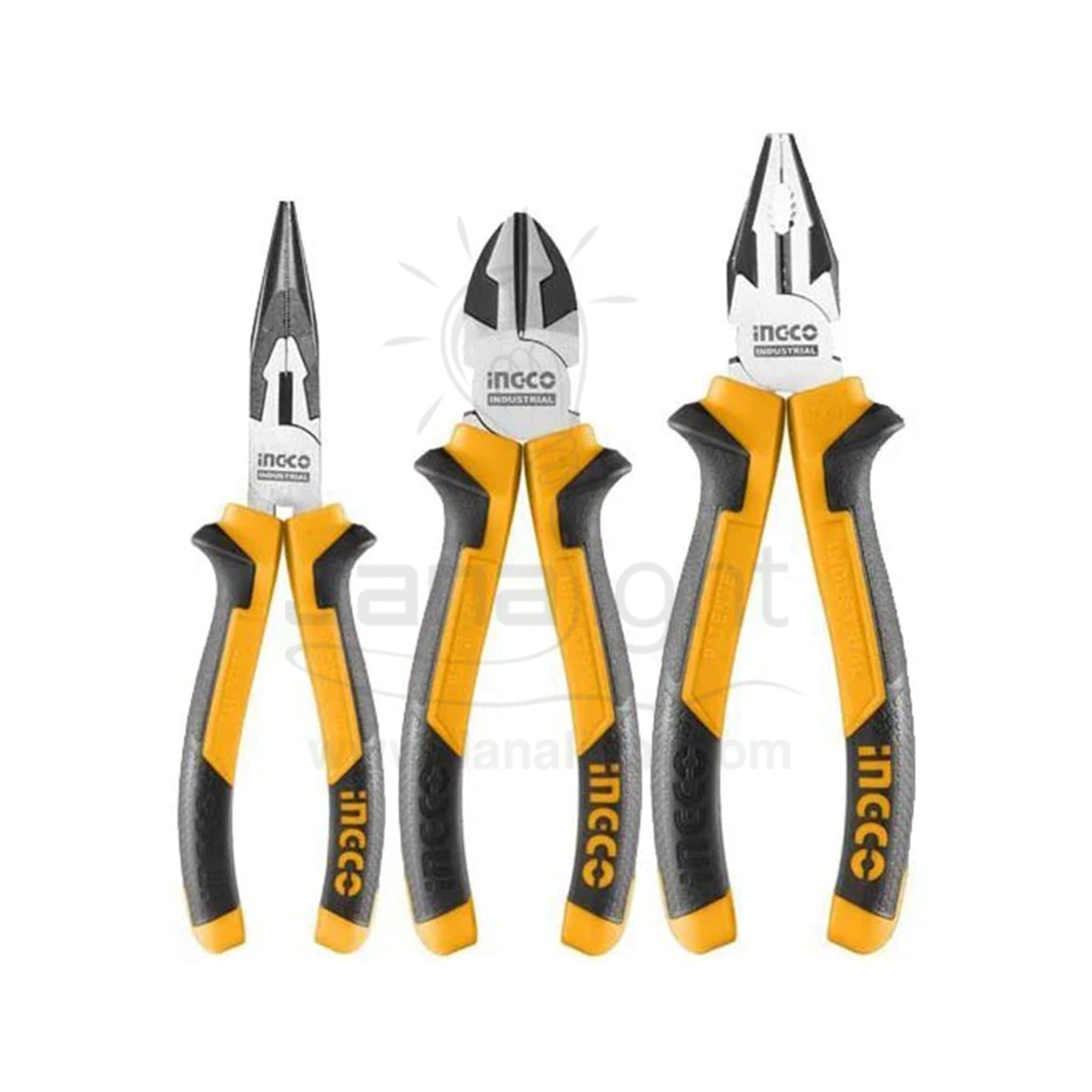 طقم بنسة 3 قطعة اسود اصفر سو براون انكو HKPS08318 Ingco pliers 3 pieces HKPS08318