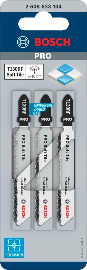 سلاح منشار اركيت للسيراميك قطعيه ناعمه 3 قطع P2608.633.105 بوش Bosch T 150 RIFF "Special for Ceramics" Jigsaw Blades, 3 pcs — Straight Cuts in Ceramic Tiles