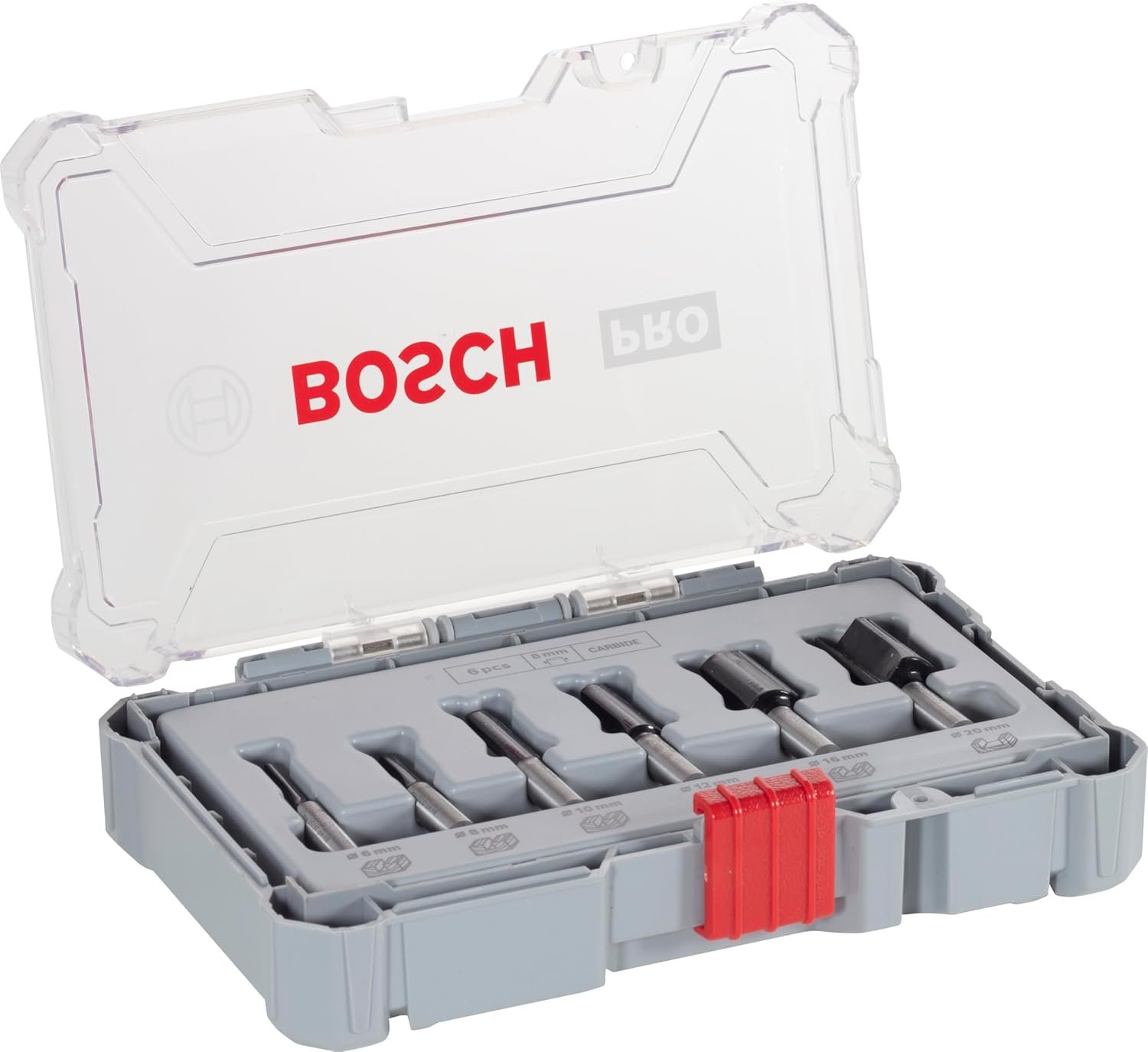 طقم بنط الراوتر للتجاويف المستقميه 6 قطع كعب 8 مم P2607.017.466 بوش Router bit set for straight grooves 6-piece 8mm shank P2607.017.466 Bosch