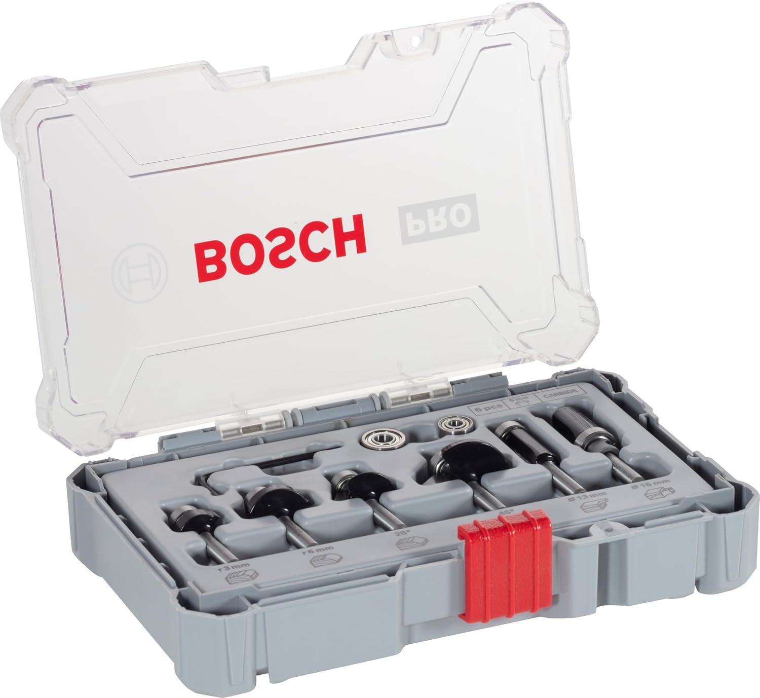 طقم بنط الراوتر للتجاويف الدائريه 6 قطع كعب 6 مم P2607.017.468 بوش Router bit set for round grooves 6-piece 6mm shank P2607.017.468 Bosch