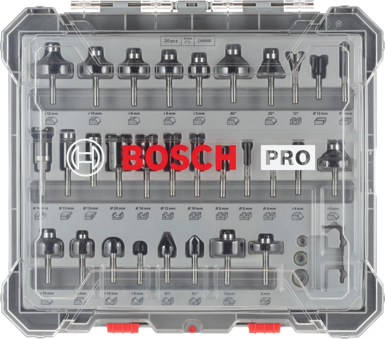 طقم بنط الراوتر للتجاويف المستقيمه و الدائريه 30 قطعه كعب 6 مم P2607.017.474 بوش Router bit set for straight and round grooves 30-piece 6mm shank P2607.017.474 Bosch