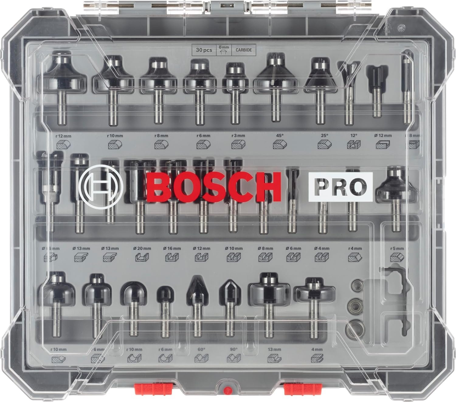 طقم بنط الراوتر للتجاويف المستقيمه و الدائريه 30 قطعه كعب 8 مم P2607.017.475 بوش Router bit set for straight and round grooves 30-piece 8mm shank P2607.017.475 Bosch