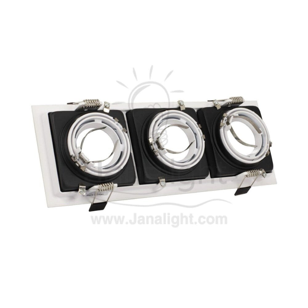 جسم سبوت لايت 3 عين ميتال مربع غاطس ابيض اسود حلق ابيض Triple Square Metallic White/Black SpotLight Frame with White ring