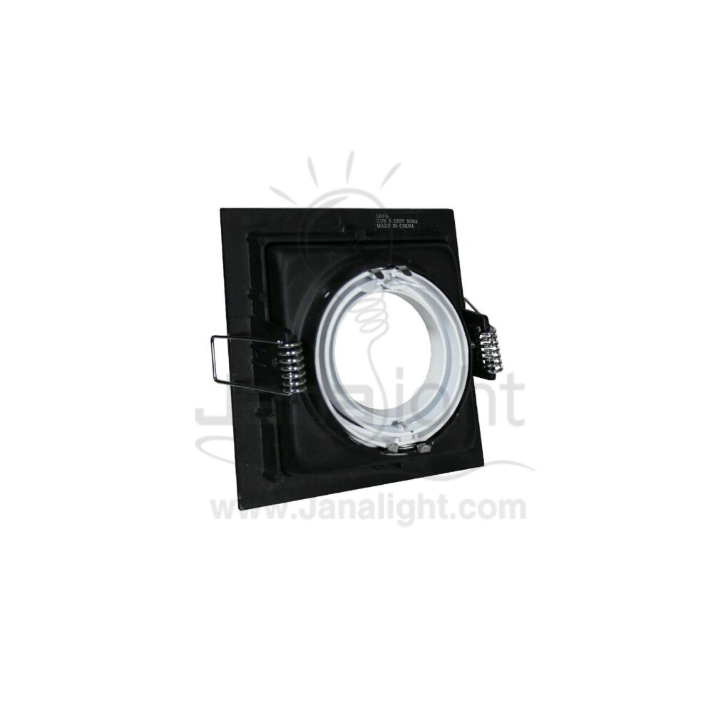 جسم سبوت لايت 1 عين ميتال مربع غاطس اسود اسود حلقة ابيض Single Square Metallic Black SpotLight Frame with White ring