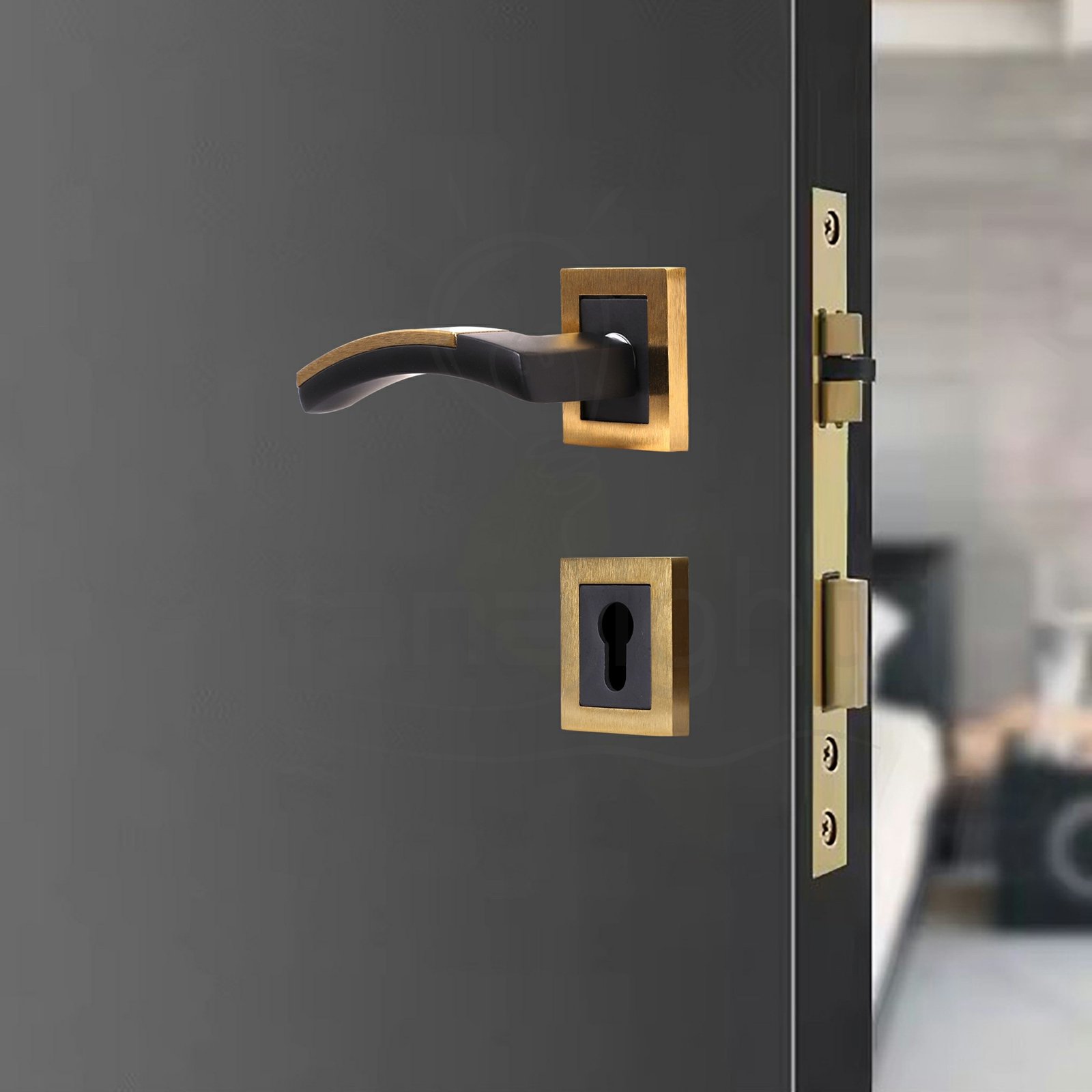 اوكرة باب روزيتا سلندر اسود و ذهبي اورفا Black and gold color zinc alloy cylinder door handle