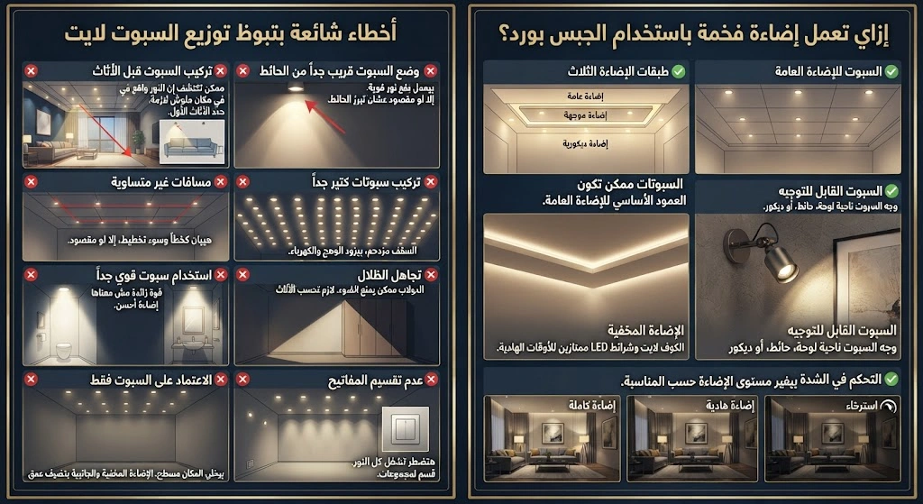 توزيع السبوت لايت في الجبس بورد