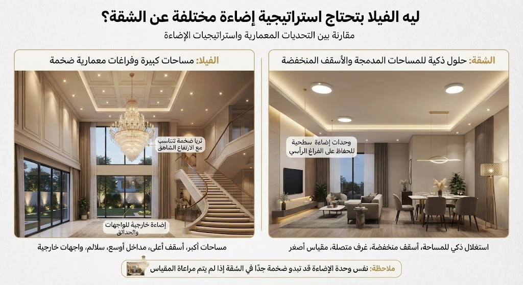 دليل اختيار الإضاءة للفلل والشقق: كيف تختار الإضاءة المناسبة لكل مساحة؟ 2 اختيار الإضاءة للفلل والشقق,إضاءة الفلل,إضاءة الشقق,فضل إضاءة للمنزل