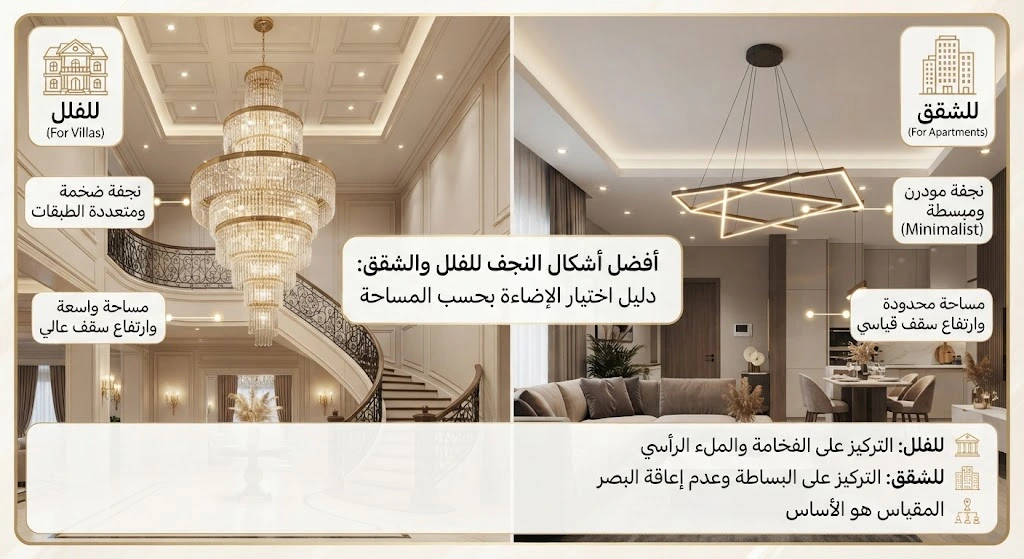 دليل اختيار الإضاءة للفلل والشقق: كيف تختار الإضاءة المناسبة لكل مساحة؟ 6 اختيار الإضاءة للفلل والشقق,إضاءة الفلل,إضاءة الشقق,فضل إضاءة للمنزل