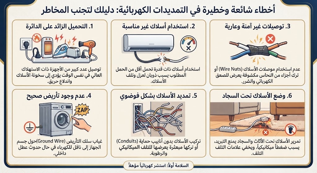 أخطاء شائعة في التمديدات الكهربائية 1 أخطاء شائعة في التمديدات الكهربائية