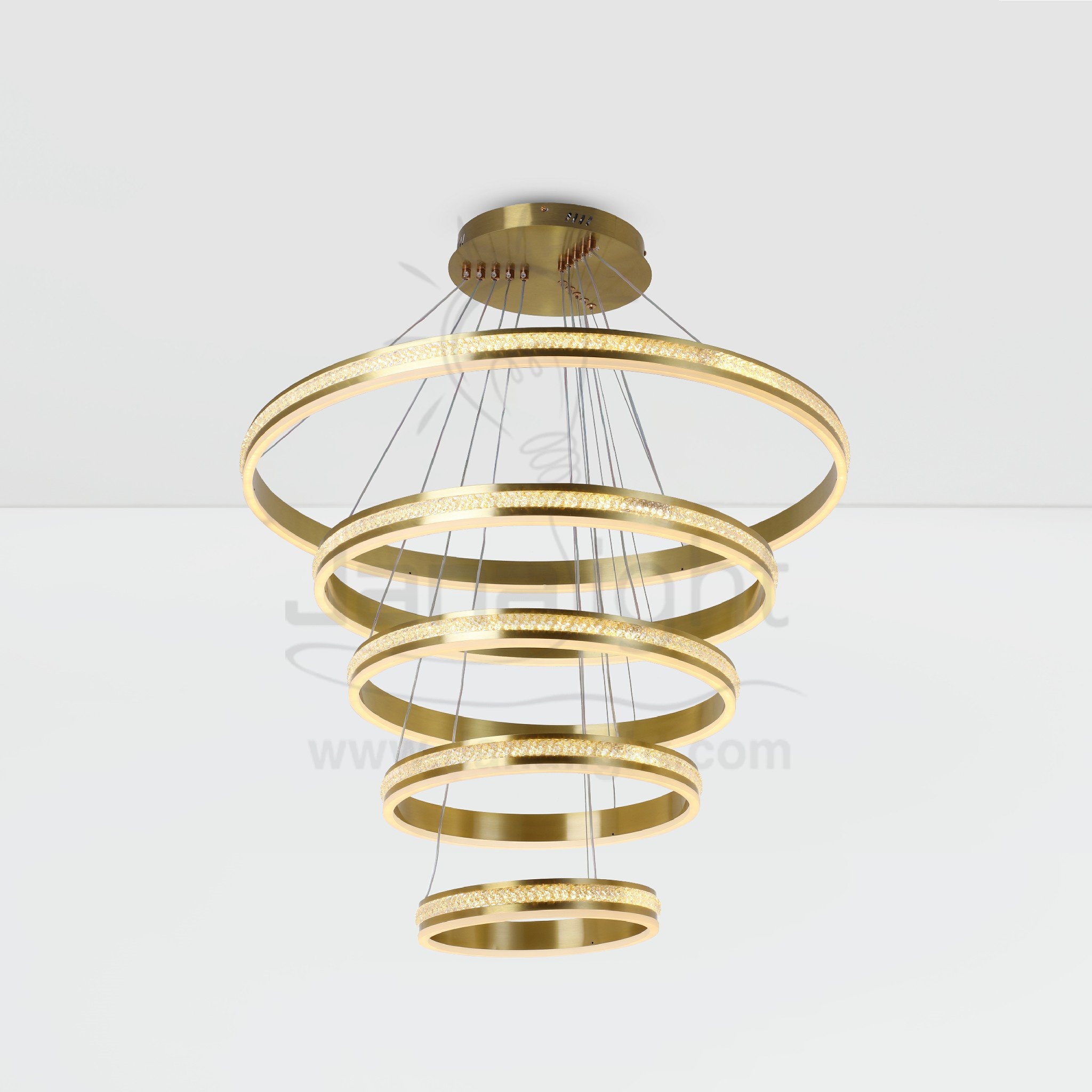 دلاية ليد خمس دوائر اطار شكل كريستال Modern luminaire hanglamp ceiling pendant light led chandeliers crystal gold 5 circular ring