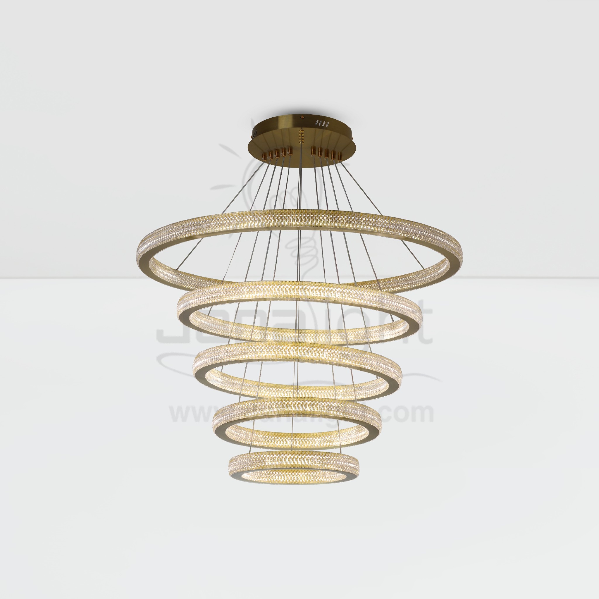 دلاية ليد خمس حلقات اطار شكل كريستال Modern luminaire hanglamp ceiling pendant light led chandeliers crystal acrylic gold 5 circular ring