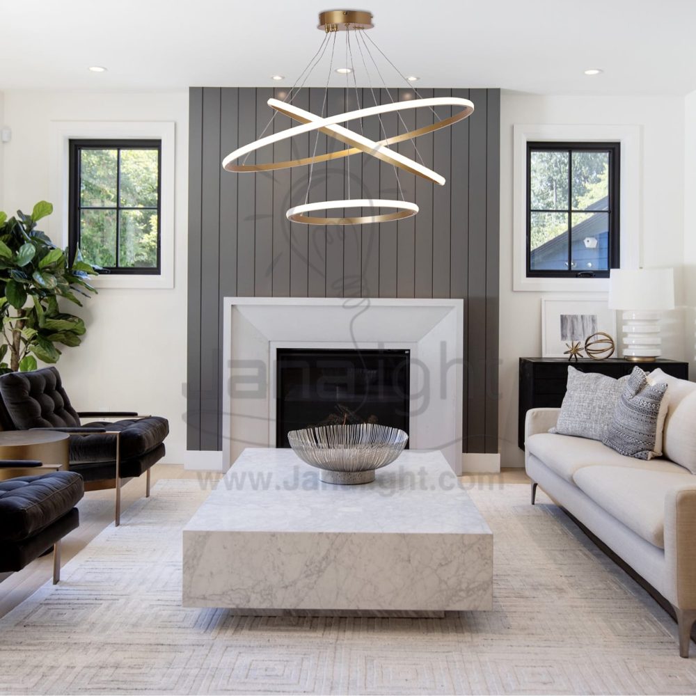 دلاية ليد ثلاثة حلقات دوائر اطار ليد خارجي Modern luminaire hanglamp ceiling pendant light external led gold 3 circular ring