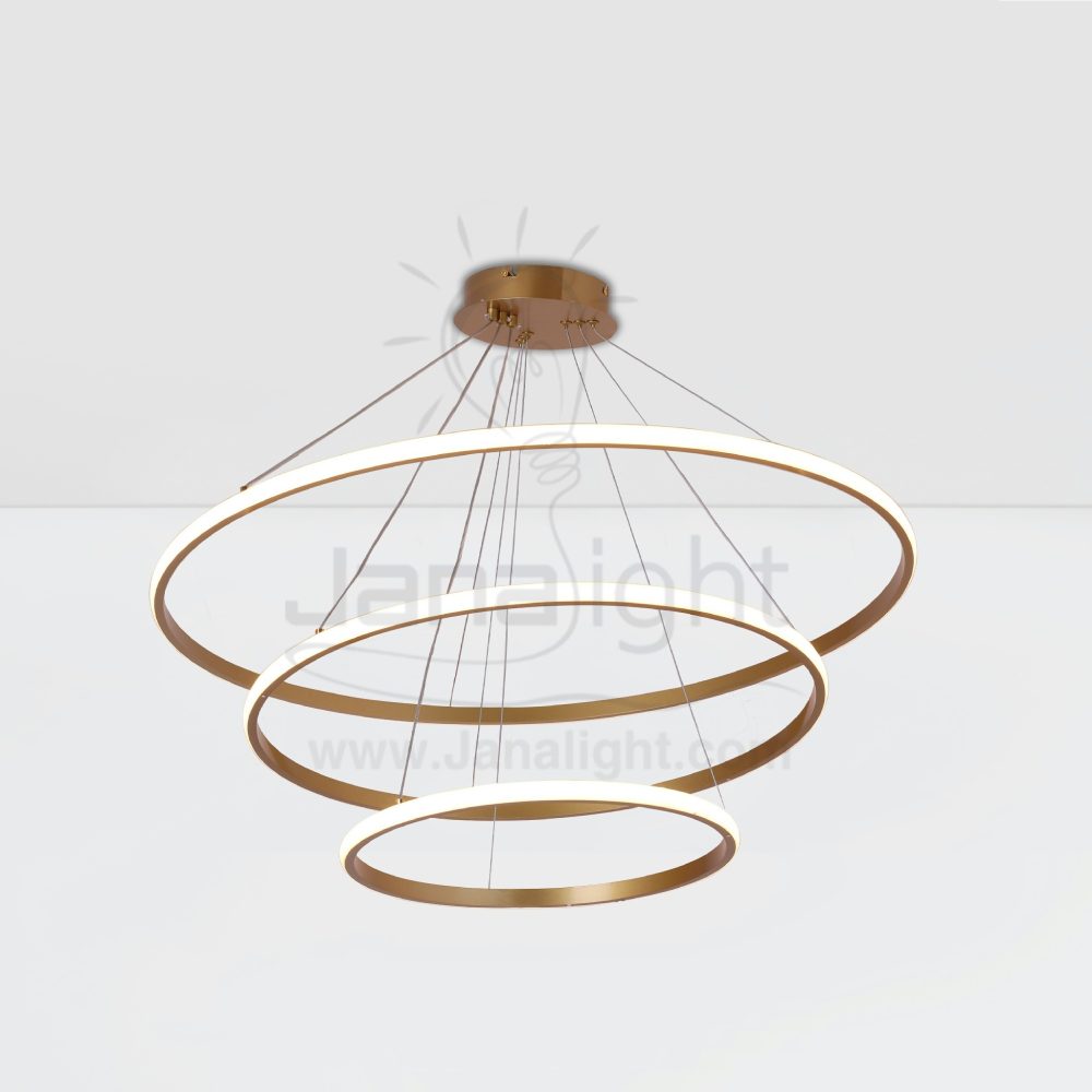 دلاية ليد ثلاثة حلقات دوائر اطار ليد خارجي Modern luminaire hanglamp ceiling pendant light external led gold 3 circular ring
