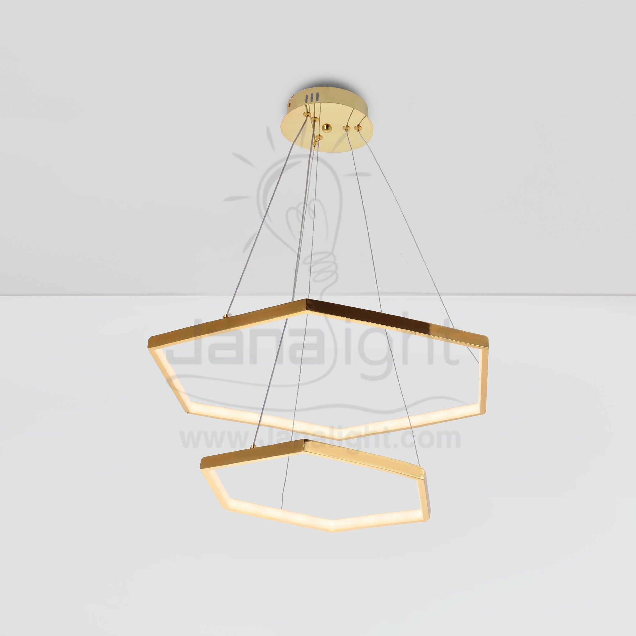 دلاية ليد حلقات ثنائية شكل سداسي اطار ليد داخلي Modern Luminaire Hanglamp Ceiling Pendant Light Led Chandeliers Gold 2 Hexagon