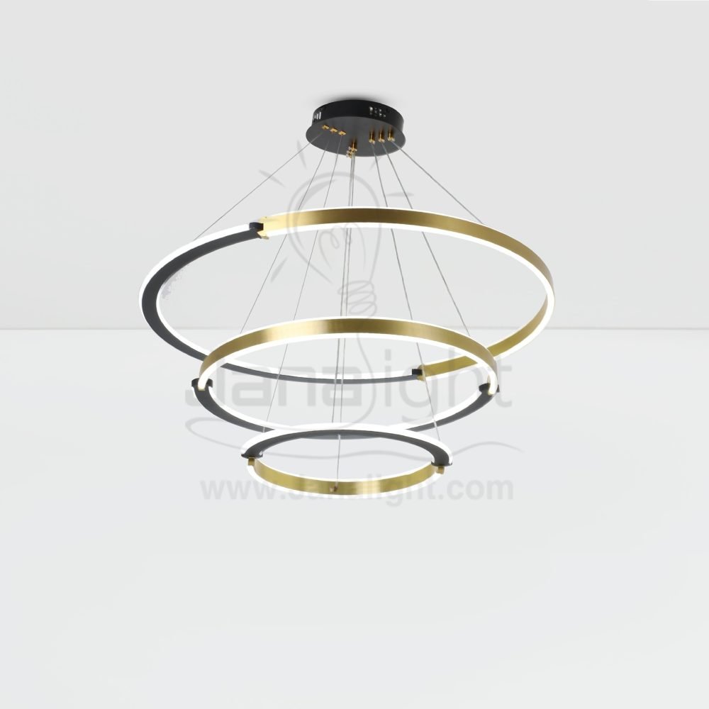 دلاية ليد ثلاثة دوائر اطار مدمج لونين Modern luminaire hanglamp ceiling pendant light led chandeliers black and gold acrylic 3 circular ring