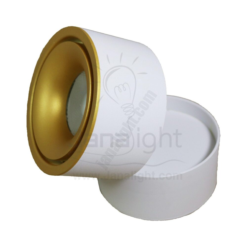 سبوت لايت سلندر 12 وات ابيض وش ذهبي انارة وورم متحرك white cylinder spotlight rotatable 12 watt gold face