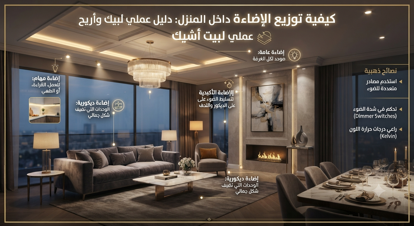 كيفية توزيع الإضاءة داخل المنزل: دليل عملي لبيت أشيك وأريح