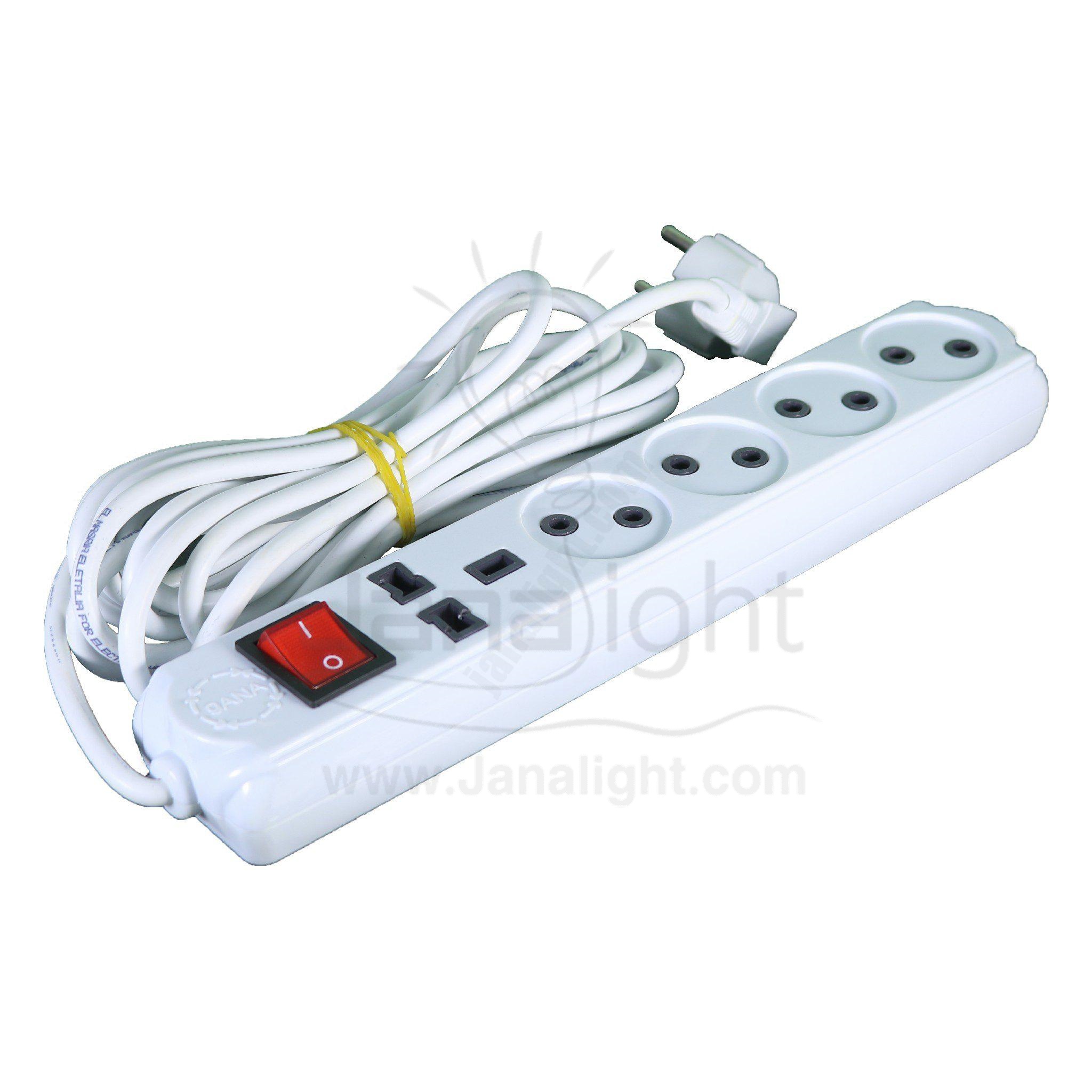 مشترك 4 عين عادي و1 عين انكليزي 16 امبير 5 متر جنا multi socket plug 4 socket outlet + 1 English socket outlet 16 A 5 meter Jana